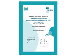 IRCA 审核心员培训授权证书